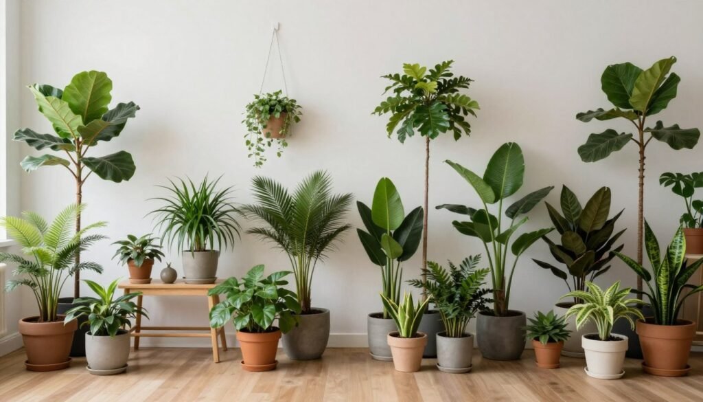 Ambiente com plantas harmoniosamente integradas à decoração versus ambiente desarmônico