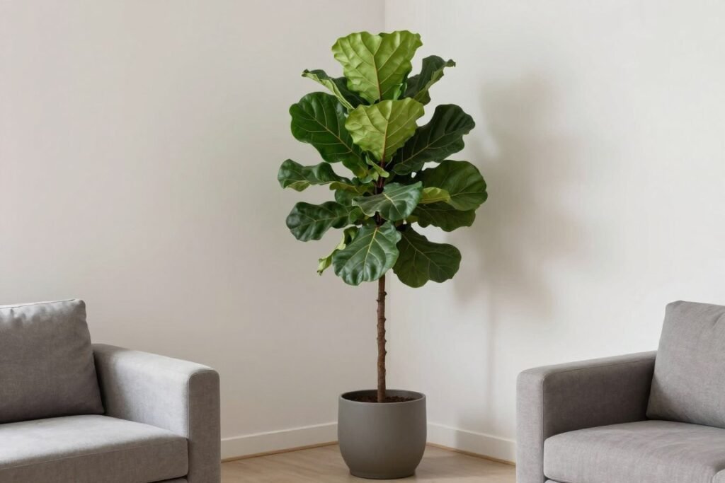 Canto de sala valorizado com planta grande em vaso decorativo