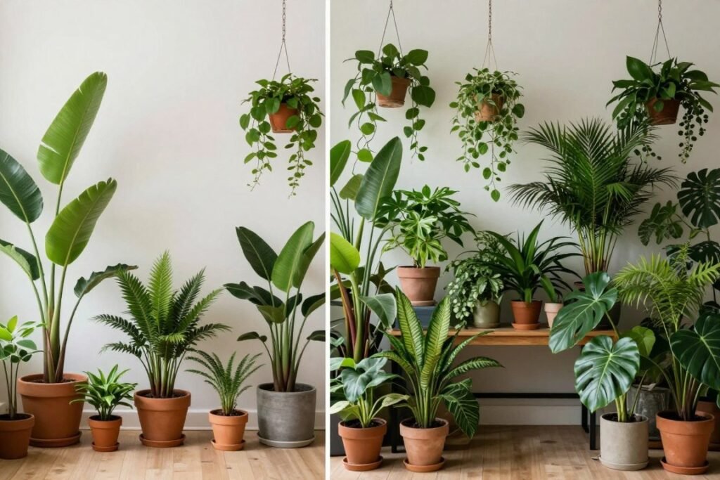 Comparação entre ambiente com quantidade equilibrada de plantas e outro com excesso