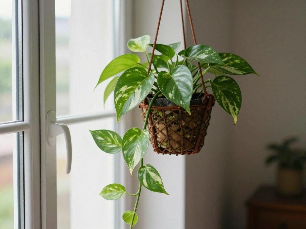 Jiboia pendente em vaso suspenso, planta ornamental para ambientes internos