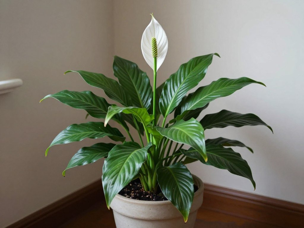 Lírio-da-paz com flores brancas, planta ornamental para ambientes internos