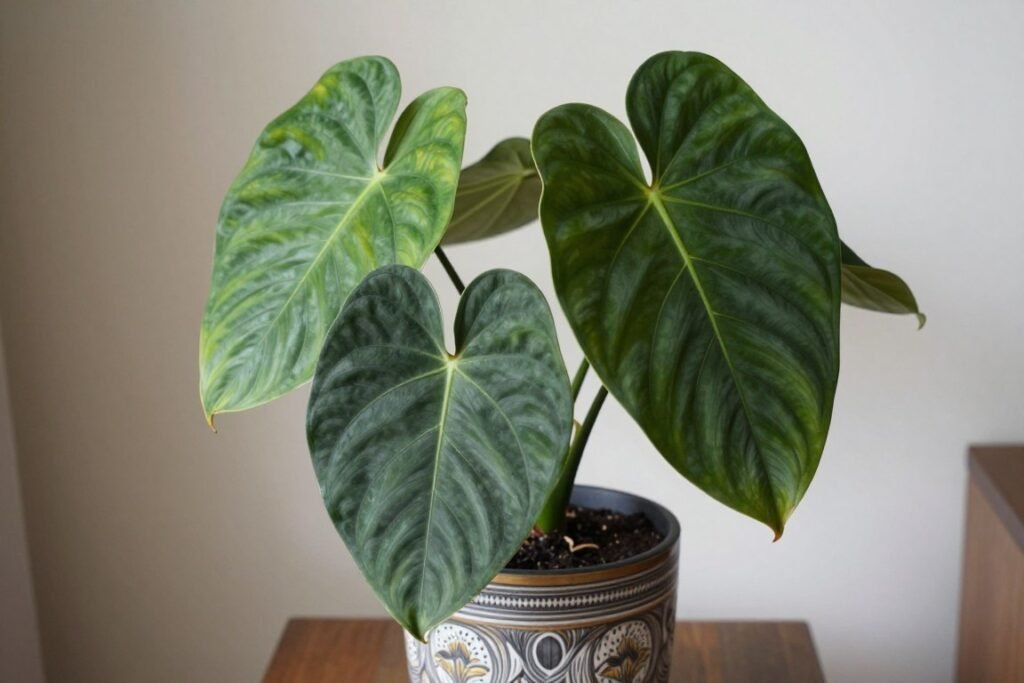 Pacová com folhas grandes e brilhantes, planta ornamental para ambientes internos