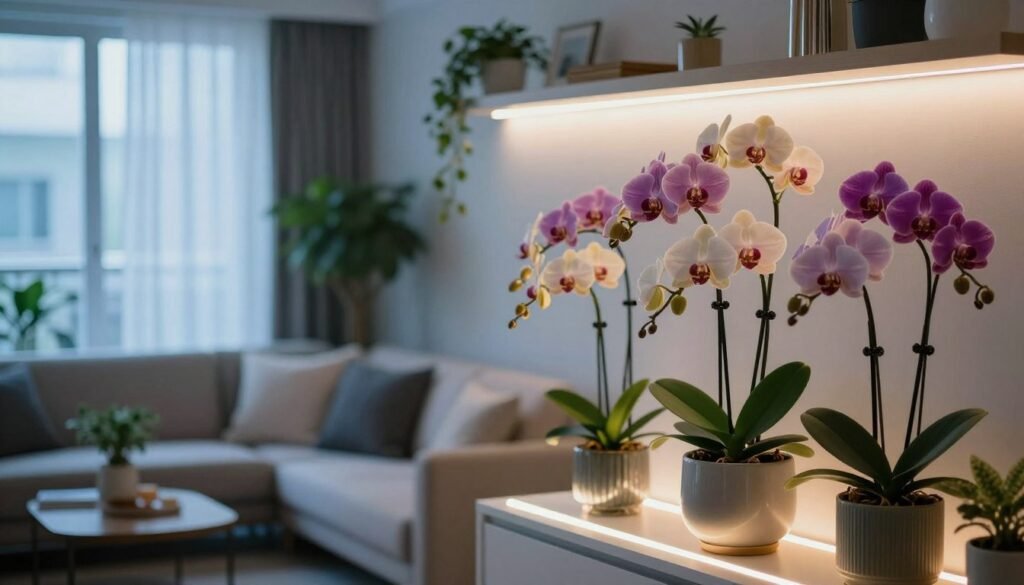 orquídeas em apartamento com iluminação LED
