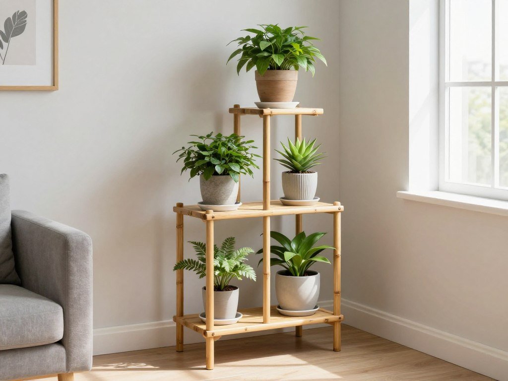 suporte de chão com múltiplos níveis para vasos de plantas em apartamento