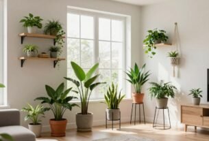 suportes para vasos de plantas em apartamento com diferentes modelos decorando uma sala