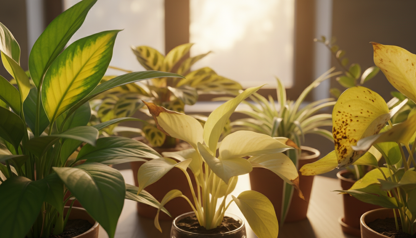 folhas amareladas em plantas ornamentais