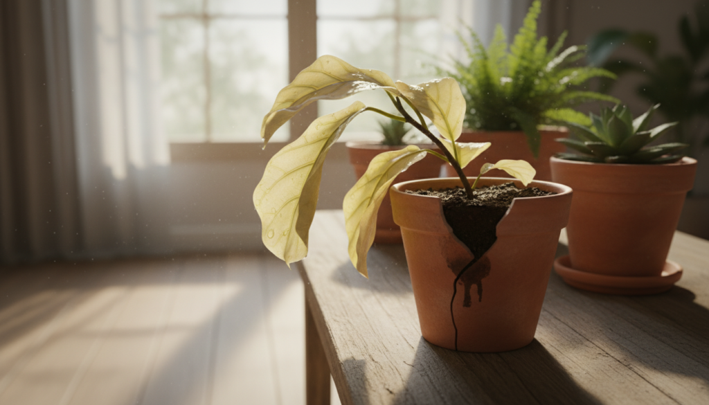 planta murcha excesso de água