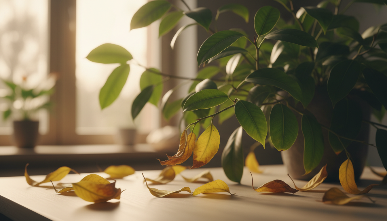 planta com folhas caindo