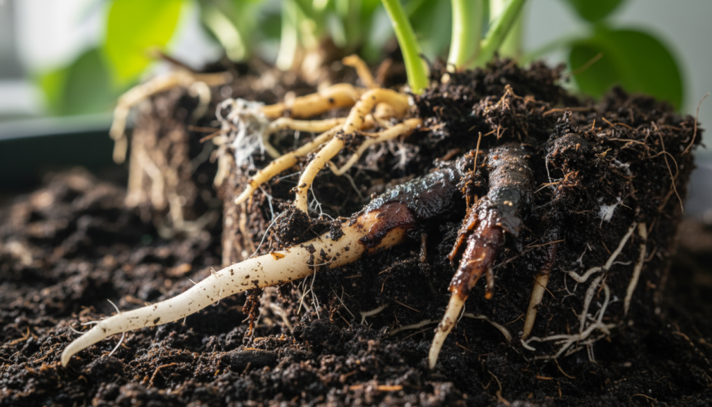 raiz podre em plantas exemplo