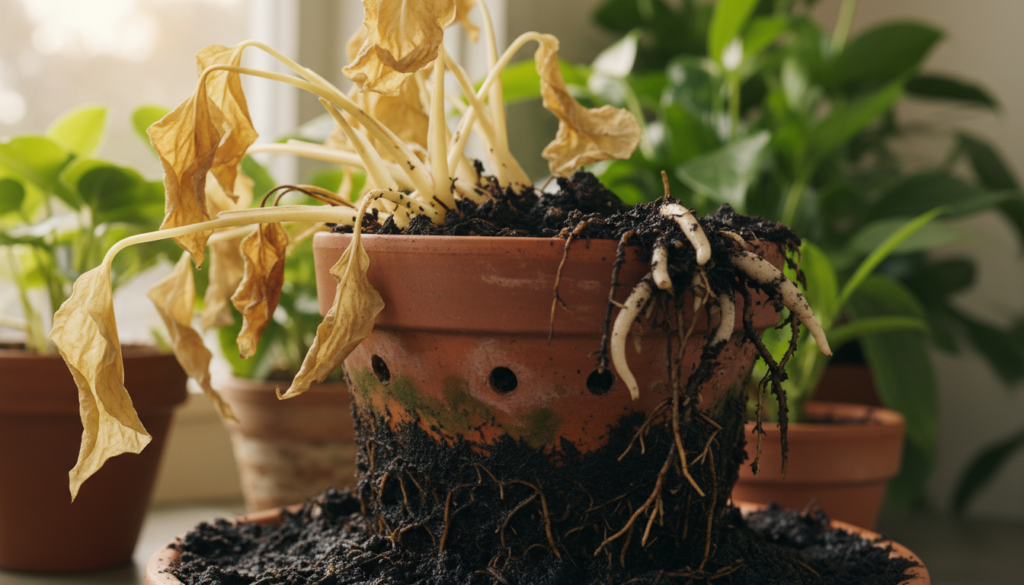 raizes podres em vaso